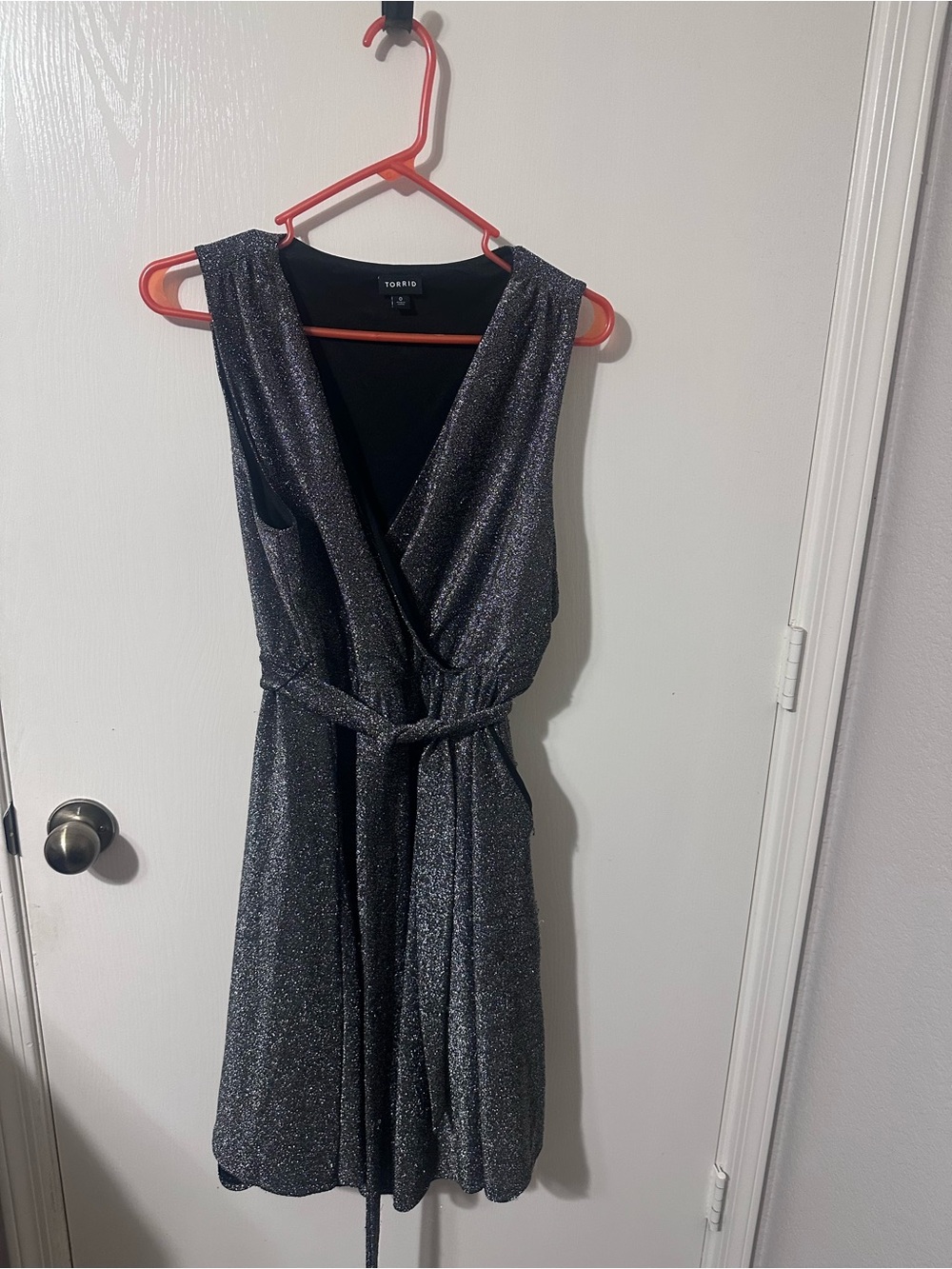 torrid Black Metallic Wrap Midi Dress with Tie Waist